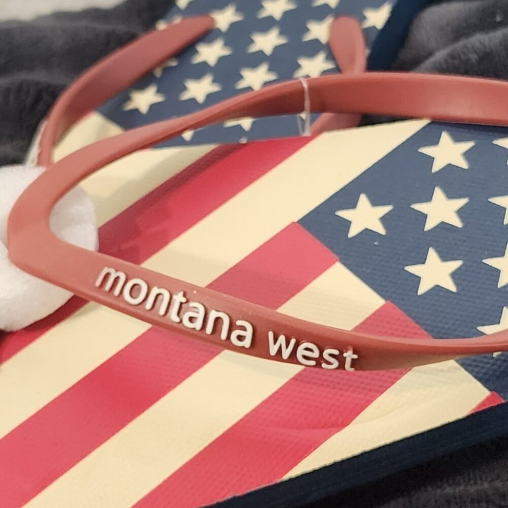 Montana West Red White and Blue Stars and Stripes Womens Flip Flops Size L 9/10 - Picture 4 of 16